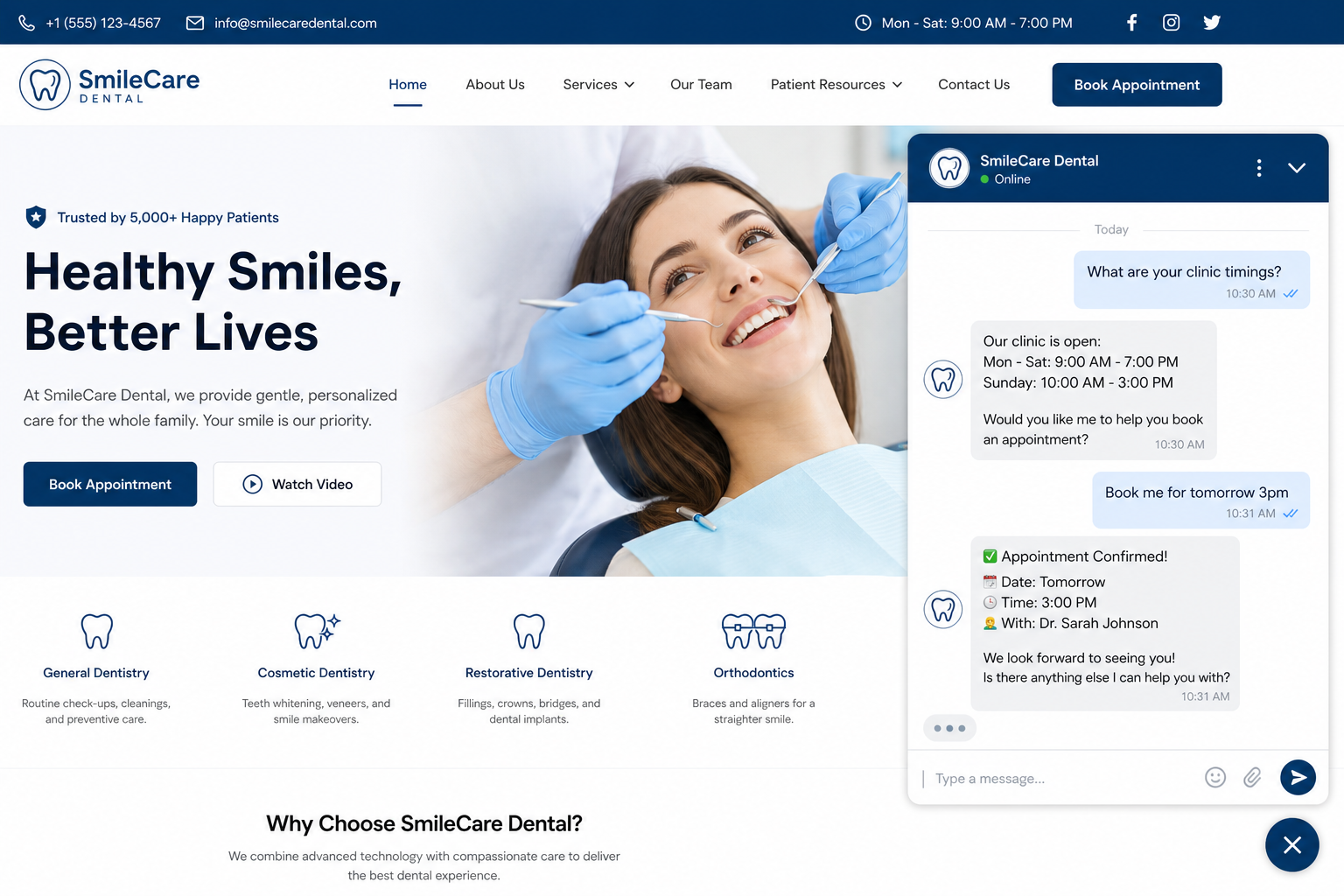 AI chatbot handling customer enquiry and booking on a business website