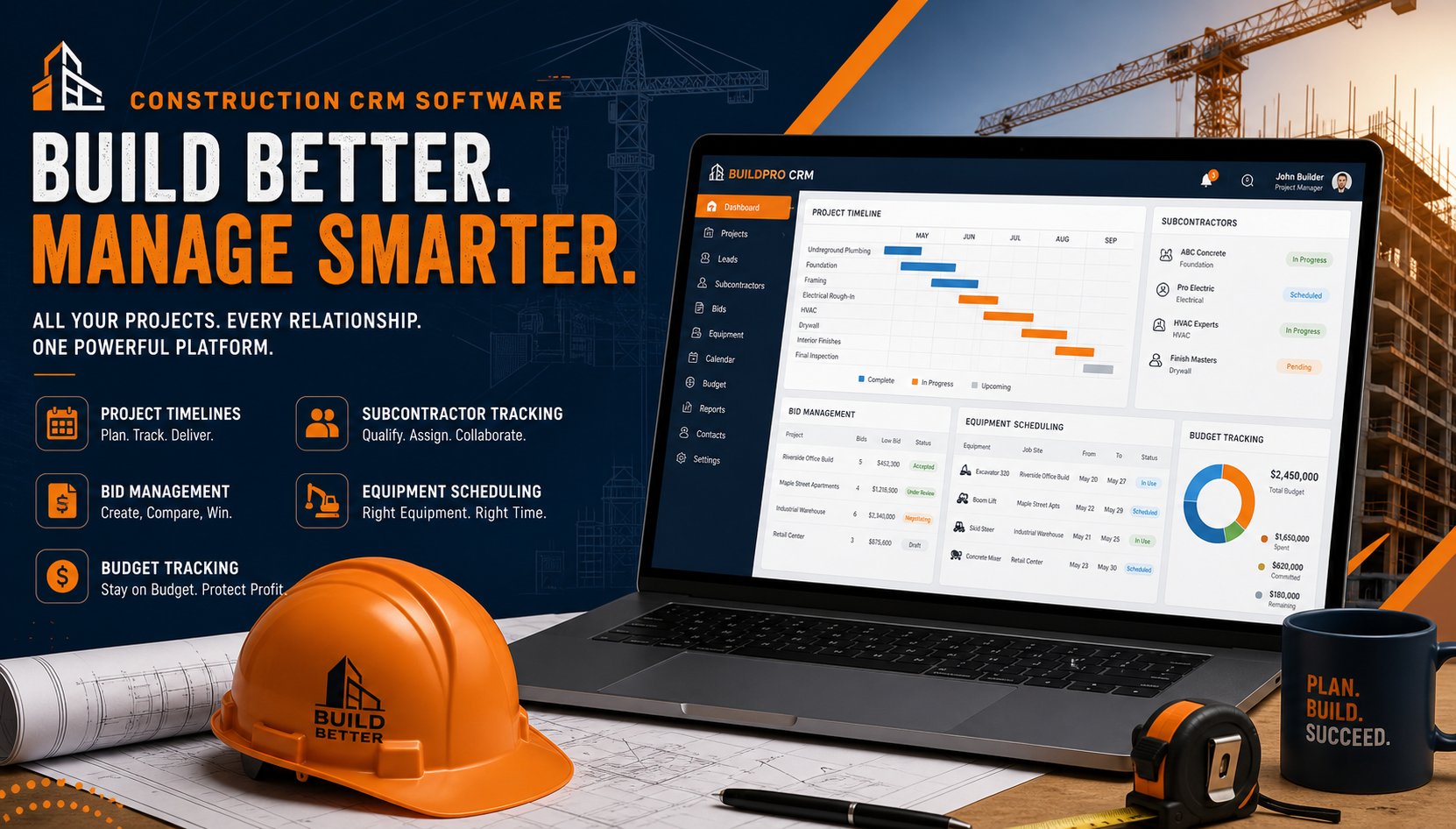 Custom construction CRM dashboard showing project pipeline and bid management