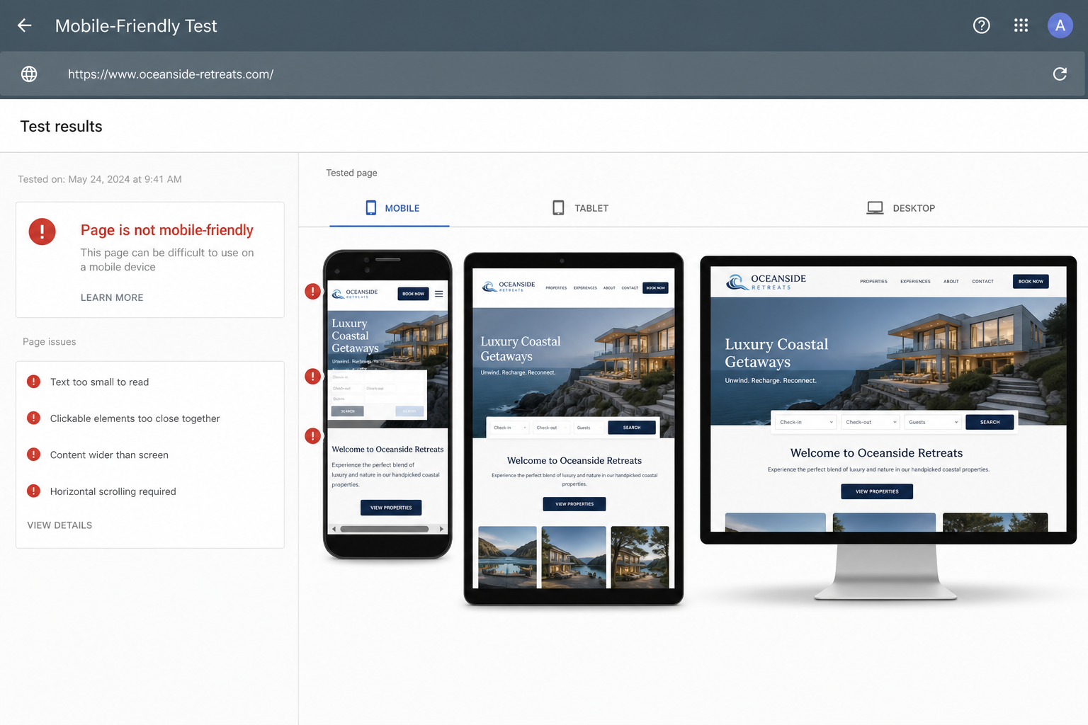 Mobile responsiveness test across devices