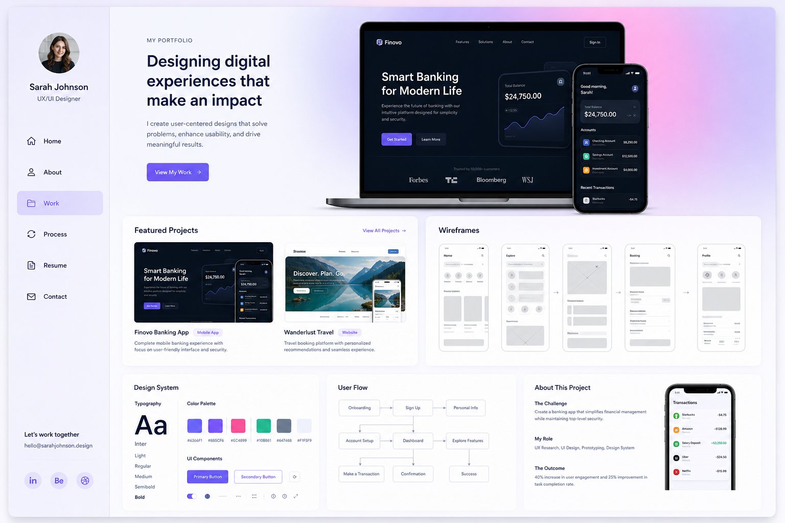 UX/UI design portfolio showing modern web and mobile interface designs